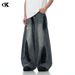 Men's Clothing High Street Graffiti Jeans Ripped Design Loose Wide Leg Lantern Trousers_mkmklike.com