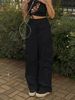 Women's Retro Cargo Pants Loose Fit Jeans High Waist Straight Leg Fashion Street Style Large Pockets Wide Leg Jeans_mkmklike.com