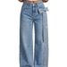 Korean Style Wide Leg Jeans for Women Heavy Rhinestone Bow High Waist Floor Length Pants with Flowing Ribbon Design_mkmklike.com