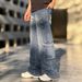 Men's Foreign Trade King Series Autumn Natural Whiskered Drape Jeans Washed Distressed Workwear Wide Leg Trousers_mkmklike.com