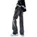 Men's American High Street Style Summer Washed Jeans Slightly Flared Side Zipper Slit Retro Long Pants Versatile Denim_mkmklike.com