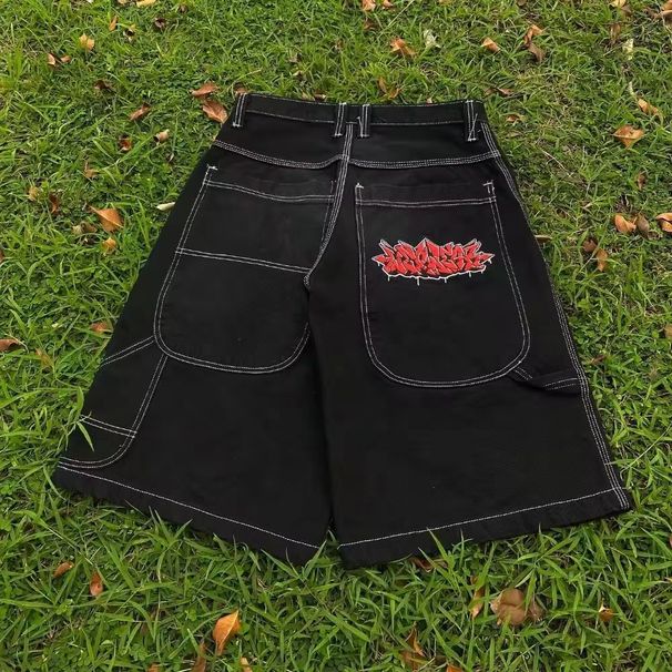 WEXWEAR Embroidered Skateboard Pants Hip Hop Denim Shorts For Men_mkmklike.com