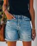 Women's Clothing Casual Washed Denim Shorts Straight Leg Pants Torn Hole Design Polyester Fiber Shorts_mkmklike.com