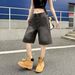 Retro Blue Washed Jacquard Denim Shorts American Trendy Loose Wide Leg Five Point Pants For Men And Women Versatile Summer Wear_mkmklike.com
