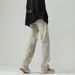 Nordmann Mud Yellow Jeans Men Autumn Winter American Style Slim Fit Slimming Long High Street Zipper Split Casual Pants_mkmklike.com