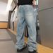 Men's Distressed Rhinestone Jeans Premium High-Street Baggy Straight-Leg Vintage Wash Stretch Comfort Streetwear Essential_mkmklike.com