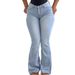 Women's High-Waisted Button down Flared Jeans Light Blue Stretch Slim Fit Hip Lifting Floor-Length American Style Denim Pants_mkmklike.com