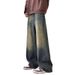 Men's Clothing Vintage Washed Denim Jeans For Men - Retro Loose Fit Straight Leg Distressed Casual Trousers_mkmklike.com