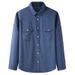 Men's Clothing Elastic Denim Long Sleeved Shirt Fat Guy Spring And Autumn New Casual Fashion Multi Pocket Shirt_mkmklike.com