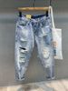 Men's Distressed Loose Fit Denim Jeans Straight Leg Nine-Part Harem Pants Spring 2024 Trendy Streetwear Casual_mkmklike.com