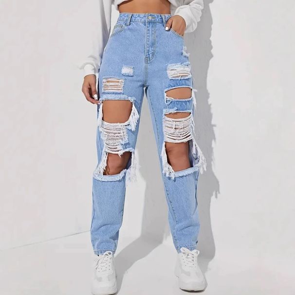Women's Clothing Trendy Distressed Ripped Jeans For Women Washed Straight Leg Ladies Trousers_mkmklike.com