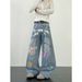 Men's Clothing Unisex Vintage Graffiti Print Jeans - Relaxed Wide Leg Bohemian Trousers For Spring & Summer_mkmklike.com