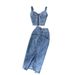 French Style Ins Women's Denim Skirt Two Piece Set 2025 New Female Sexy Short Sleeveless Suspender Crop Top + High Waist Denim Skirt Trendy Set_mkmklike.com