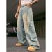 Men's High Street Distressed Raw Hem Washed Denim Jeans - Loose Fit Wide Leg Straight Pants For Streetwear Fashion_mkmklike.com
