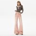 Minghai American Retro Rainbow Pink Jeans For Women, New Low-waist, Trendy, Floor-length, Non-tight-fitting, Slightly_mkmklike.com