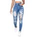 High Waist Straight Leg Distressed Jeans For Women – Vintage Denim Pants, Classic Blue Skinny Fit_mkmklike.com
