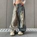 Vintage-Inspired Oversized Washed Distressed Leopard Print Ripped Jeans For Men & Women - Relaxed Fit Wide Leg Streetwear Pants (S-3XL)_mkmklike.com