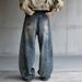 Men's Distressed Denim Jeans – Oversized Straight Leg, Vintage Blue Wash With Fake Rips (S-3xl) – Streetwear Style_mkmklike.com