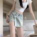 Fake Two Pairs Of Denim Shorts, Women's Summer A-line High Waisted Irregular Western-style Tied Skirt Pants, Small And Spicy Girl Pants_mkmklike.com