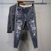 Men's Clothing Jeans New Korean Style Slim Fit Ripped Nine-point Pants Men's Trendy Brand Elastic Versatile Slim Fit Skinny Pants Trendy Trousers_mkmklike.com