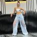 Women's Clothing Street Style Low Waist Ripped Mesh Stitching Jeans Summer Fashion Trend Wide Leg Denim Trousers_mkmklike.com