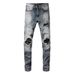 Hair American Retro Jeans Men's Trend Pu Leather Ripped Patch Slim Men's Pants Fashion Trousers_mkmklike.com