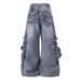 Men's Heavy-Duty Multi-Pocket Workwear Jeans Vintage Distressed Denim With Asymmetric Design & Flared Leg Edgy Streetwear For Urban Explorers_mkmklike.com