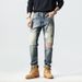 Patchwork Denim Jeans | Retro Stretch Slim Fit With Distressed Details Slim Straight Fit_mkmklike.com