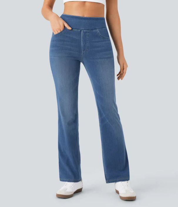 High Waist Stretch Washed Jeans – Cat Whisker Distressed Denim Pants | Straight Leg Trousers With Comfortable Elasticity_mkmklike.com
