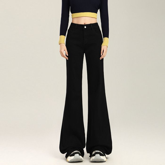 Women's Clothing Flared Low-Rise Jeans – Winter Fleece-Lined Bootcut Pants (Trendy White/Black/Khaki)_mkmklike.com