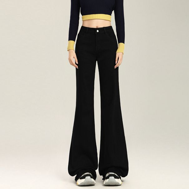 Women's Clothing Flared Low-Rise Jeans – Winter Fleece-Lined Bootcut Pants (Trendy White/Black/Khaki)_mkmklike.com