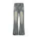 High Street Punk Heavy Washed Denim Flared Pants Men's Hippie Vibes Trendy Handmade Distressed Wide-Leg Trousers_mkmklike.com