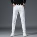 2023 Spring New Jeans Personality Trendy Stretch Slim Fit White Mid-Waist Men's Pants_mkmklike.com