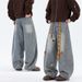 Cartoon Towel Embroidery Flared Jeans – Baggy Wide-Leg Trousers, Streetwear Vintage Denim Pants For Men, Retro Loose Fit With Unique Design_mkmklike.com