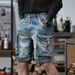 Men's Vintage Workwear Denim Shorts Classic 5 Inch Cargo Light Blue Wash Contrast Stitching_mkmklike.com