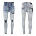 Men's Clothing Men's Distressed Light Blue Skinny Jeans - Hip Hop Patchwork Stretch Denim Pants For Streetwear Fashion_mkmklike.com