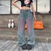 Women's Distressed High-Waisted Wide-Leg Jeans – Vintage Graffiti & Tie-Dye Streetwear Pants For Retro Aesthetic_mkmklike.com
