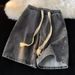 Men's Drawstring Denim Shorts – Summer Loose Fit 5-Inch Casual Shorts With Vintage Wash (Black-Grey & Light Blue, Sizes S-3xl)_mkmklike.com