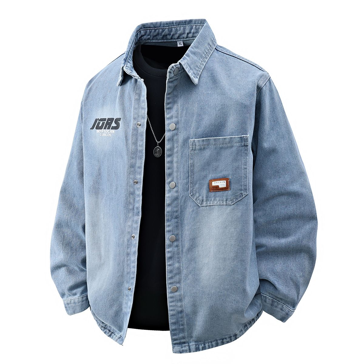 Men's Clothing Printed Denim Jacket Men's Autumn New Foreign Trade Loose Letter Long Sleeved Top Trendy Casual Men's Jacket_mkmklike.com