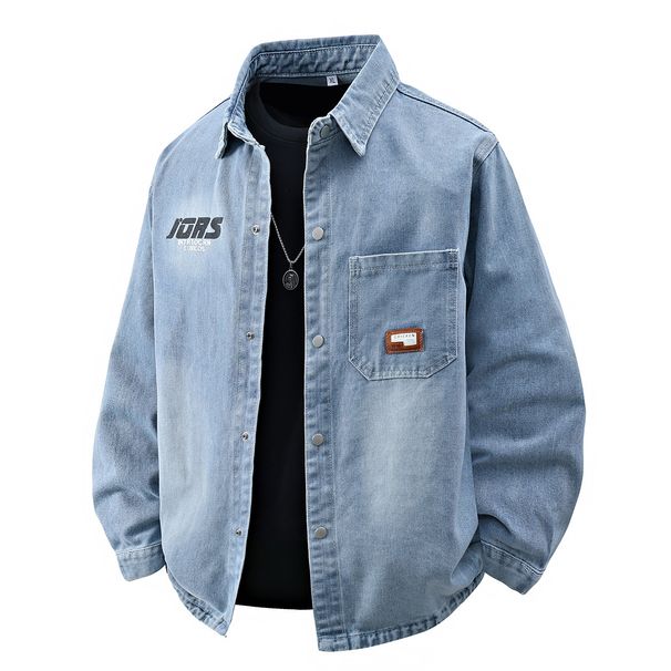 Men's Clothing Printed Denim Jacket Men's Autumn New Foreign Trade Loose Letter Long Sleeved Top Trendy Casual Men's Jacket_mkmklike.com