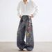 3D Three Dimensional Digital Printing Pants Chain Washed Ink Distressed Retro Wide Leg Straight Denim Trousers_mkmklike.com