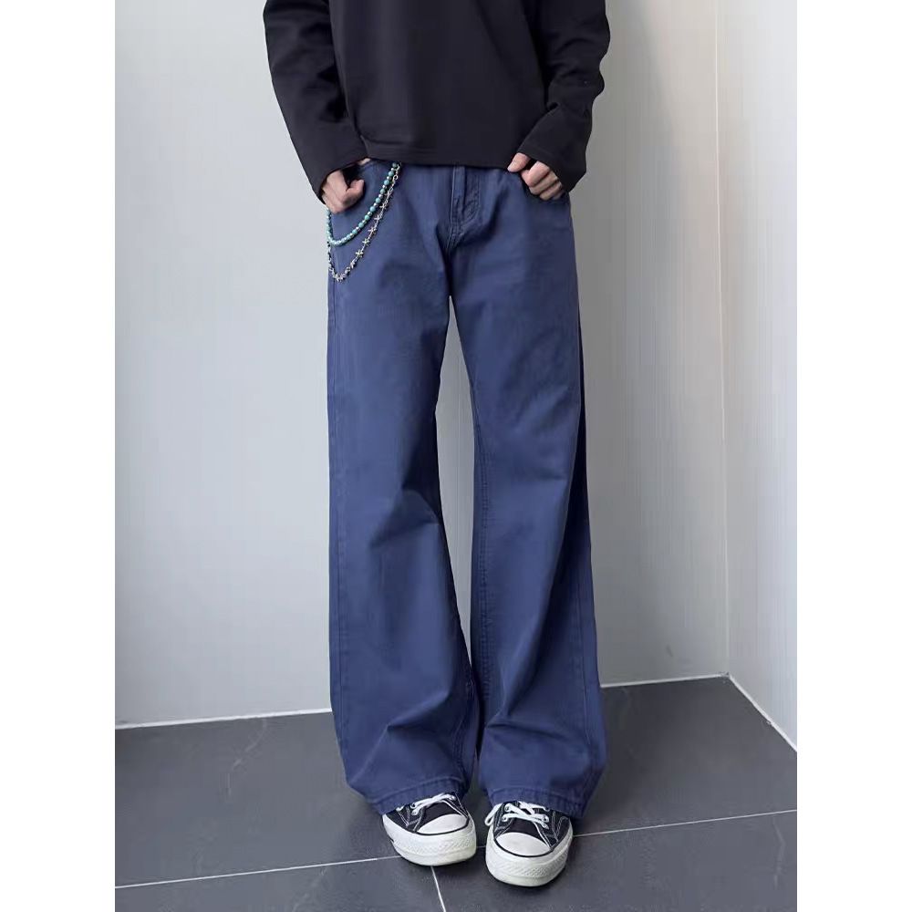 Men's Slim Fit Casual Straight Leg Denim Trousers American Style Versatile Cleanfit Minimalist Washed Loose For Spring Autumn_mkmklike.com