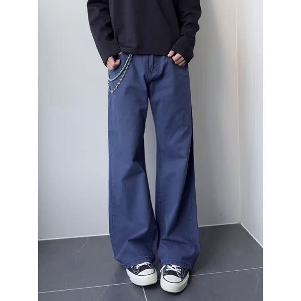 Men's Slim Fit Casual Straight Leg Denim Trousers American Style Versatile Cleanfit Minimalist Washed Loose For Spring Autumn_mkmklike.com