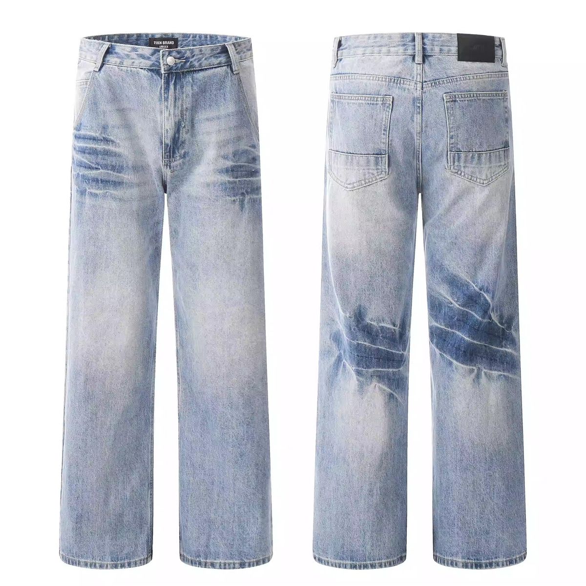 Men's Vintage Washed Straight-Leg Jeans - American Retro High-Street Denim Pants (Blue, S/M/L/XL/XXL/XXXL)_mkmklike.com