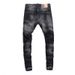 Men's Clothing Fashion Street Jeans Distressed Black And Gray Washed Holes Patches Paint Micro Bounce Slim Fit Skinny Jeans Men's Trend_mkmklike.com