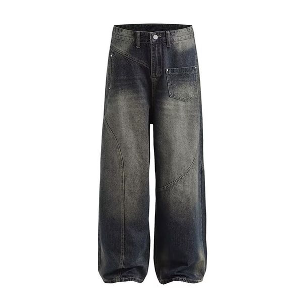 Men’s Distressed Denim Jeans – Vintage Washed Blue, Relaxed Straight Fit With Artistic Fraying (S-3XL, Mid-Rise, Retro Streetwear Pants)_mkmklike.com