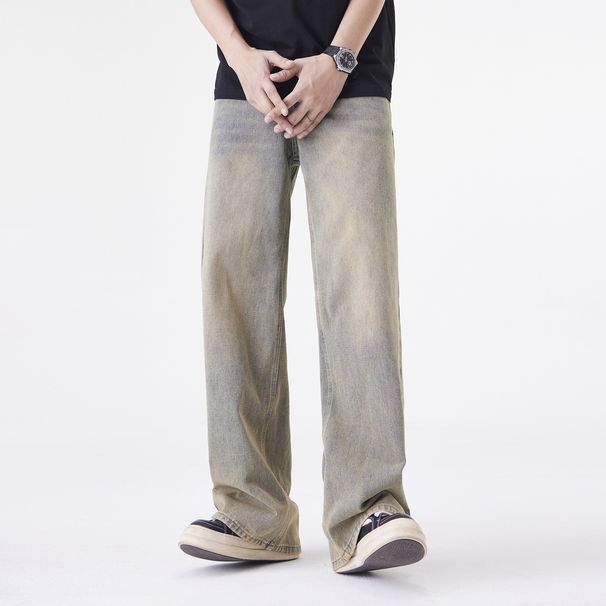 Men's Retro Loose Purple Jeans High End Straight Leg Wide Leg Casual Floor Length Trousers_mkmklike.com