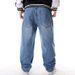 Suitable For All Seasons Light Blue Plus Size Men's Jeans Loose Casual Trendy Hip Hop Street Dance Long Skateboard Pants_mkmklike.com
