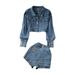 Women's Clothing loose bf high waist short denim jacket two piece suit high waist slim skirt pants_mkmklike.com