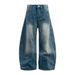 Distressed Washed Denim Scimitar Punk Street Style Loose Wide-Leg Dad Men's Sickle Long Pants_mkmklike.com